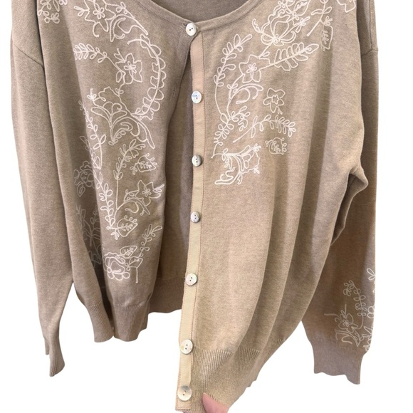 Sundance Embroidered Floral Tan 100% Cotton Cardigan Sweater Size Large - Picture 7 of 12